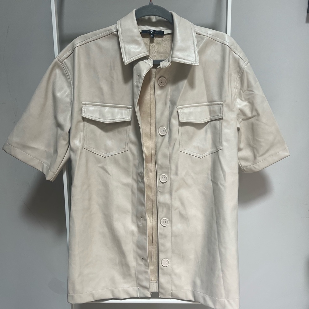 NWOT 7 for all Mankind Cream/Off White Pleather Button Down Shirt